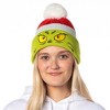 Dr. Seuss GRINCH Embroidered Face Color Block Pom Fold Cuff Adult Knit Beanie Multicoloured - 3 of 4