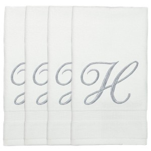 BC BARE COTTON Monogrammed Fingertip Towels, Personalized Gift, 11 x 18 Inches - Set of 4 - White - Silver Script - 1 of 1