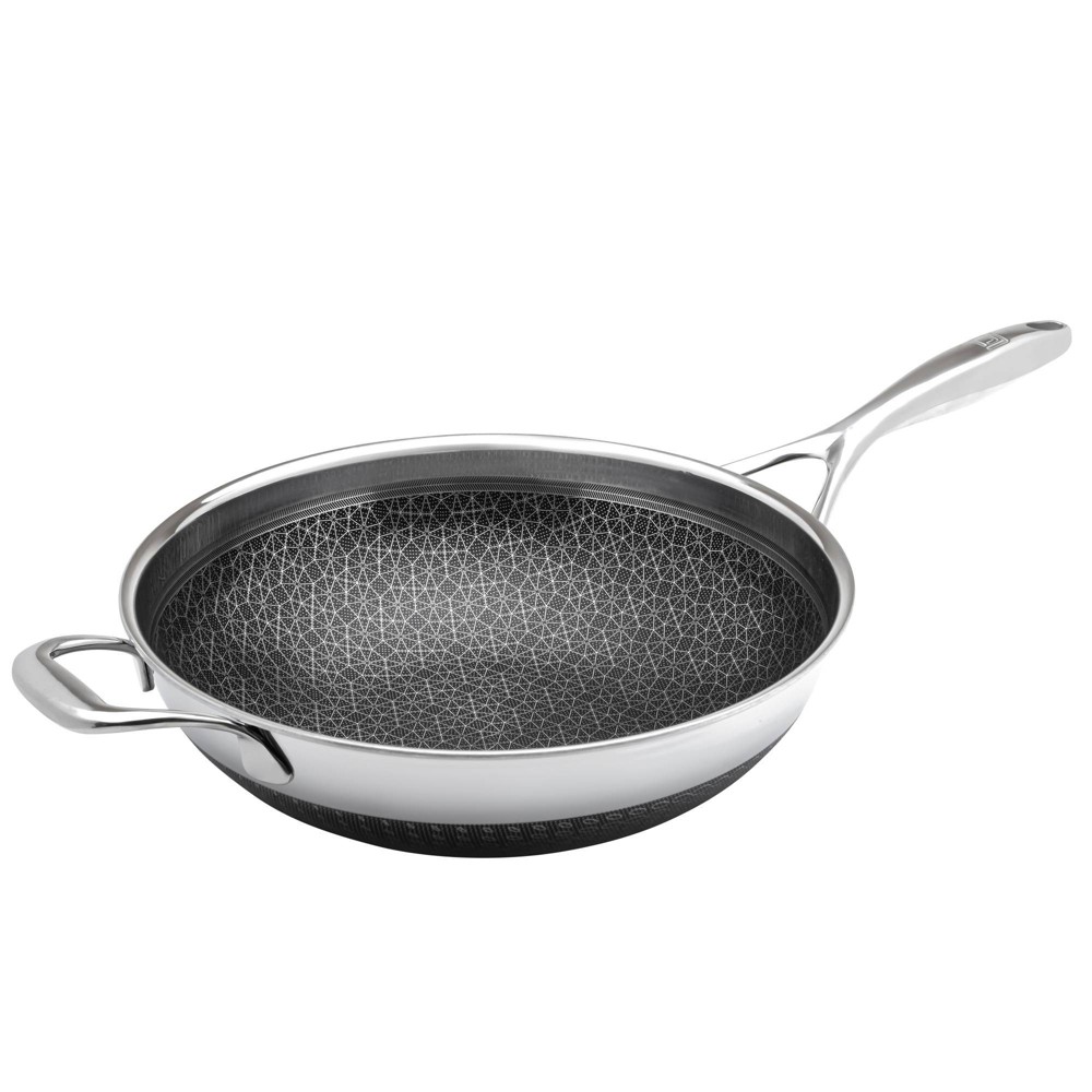 Livwell Brands Diamond Clad 12" Hybrid Nonstick Stainless Steel Wok Pan: Tri Ply, Oven & Dishwasher Safe, Stay-Cool Handle