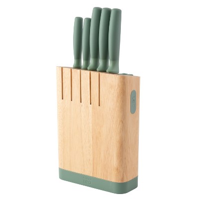 BergHOFF Ron 6Pc Knife Block Set, Natural Wood Handle, Brown