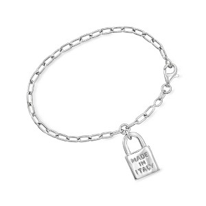 Ross-Simons Italian Sterling Silver "Made in Italy" Lock Charm Paper Clip Link Bracelet - 1 of 3