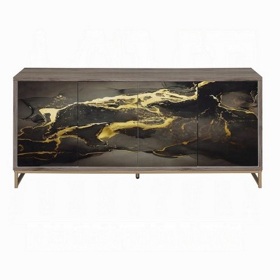 Front view of the Royal Hampton sideboard showing four cabinet doors with black marble-look fronts