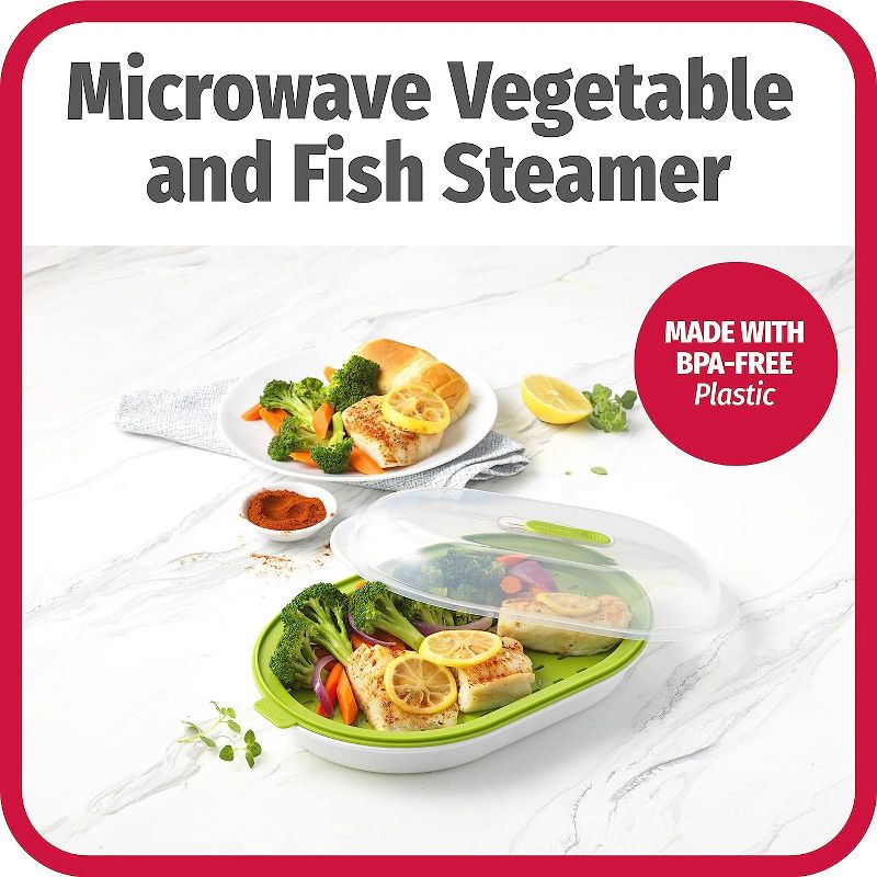GoodCook BPA-Free Plastic Microwave Vegetable and Fish Steamer, Green,Green, 3 of 8
