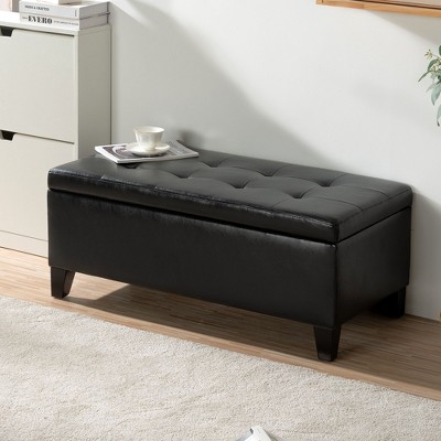 NicBex Faux Leather Storage Ottoman Bench,Upholstered Storage Ottoman with Button-Tufted Top,Modern Storage Bench for Living Room,Bedroom,Black