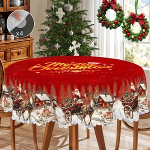 Christmas Tablecloth, Winter Snowman Christmas House Christmas Trees Tablecloth Washable Tablecloth for Party Picnic Dinner Decor - 1 of 4