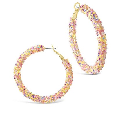 SHINE by Sterling Forever 2" Sparkle Hoop Earrings