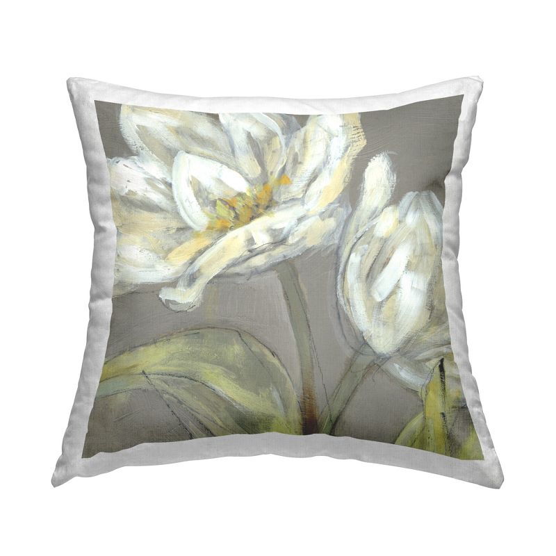 Stupell Industries Tulip Flower Petals Green Grey Painting Printed Pillow, 18 x 18, 1 of 3