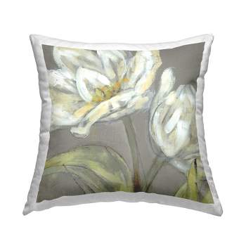 Stupell Industries Tulip Flower Petals Green Grey Painting Printed Pillow, 18 x 18