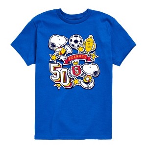 Boys' - Peanuts - Snoopy Soccer Stickers Short Sleeve Graphic T-Shirt - 1 of 4