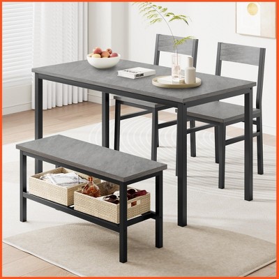 Homhougo Dining Table Set for 4, Modern Kitchen Table with Chairs and Bench Gray