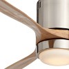 52" Casa Vieja Modern Hugger Indoor Ceiling Fan with Light LED Remote Brushed Nickel Natural Solid Wood Carved Blades for Living Room - 3 of 4