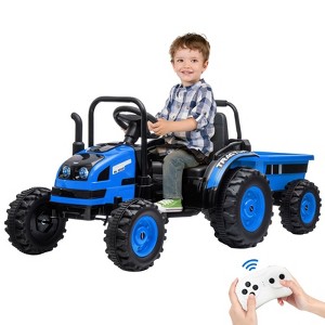 12V Kids Ride on Tractor with Tiltable Trailer 6 Wheels, Ride on Car with Remote Control, Battery Powered Electric Vehicle, Spring Suspension - 1 of 4