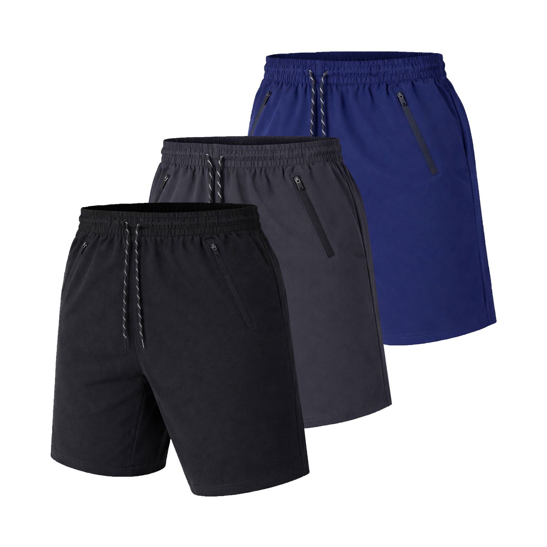 Jump Start Men's Performance Training Shorts With Zipper Pockets-3 Pack