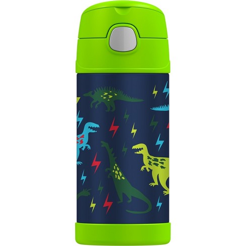 Thermos Kids Stainless Steel Vacuum Insulated Funtainer Straw Bottle,  Dinosaurs, 12oz