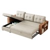GlasFlength Upholstered Pull Out Sectional Sofa with Storage Chaise, Convertible Corner Couch, Beige-Wooden, 84*28*33.75 - 4 of 4