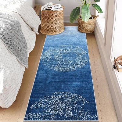 Washable Rugs Modern Abstract Semicircular Floral Print Area Rug Soft Touch Throw Carpet for Living Room Stain Resistant Throw Carpet