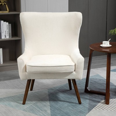 Beige Velvet Wingback Accent Chair with Poplar Wood Frame