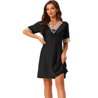 cheibear Women's Shorts Sleeves V Neck Pajamas Sleepwear Lace Trim Nightgowns
