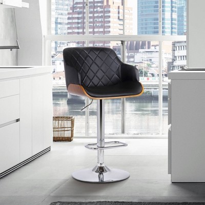 Toby Black Faux Leather Adjustable Swivel Walnut Bar Stool