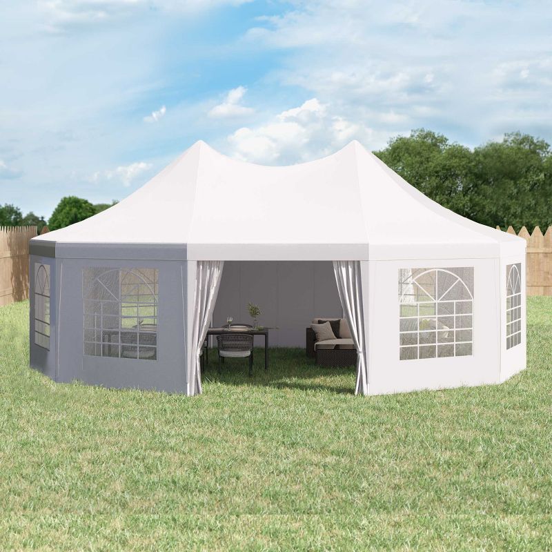 Outsunny Canopy Party Event Tent with 2 Pull-Back Doors, Column-Less Event Space, & Cathedral Windows, White, 3 of 11