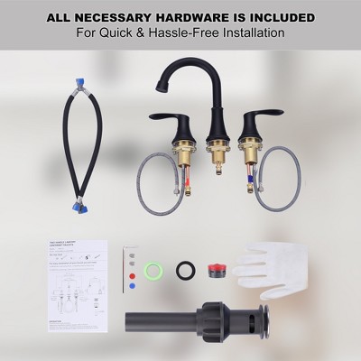 Matte Black Widespread Double Handle Bathroom Faucet with Pop Up Drain