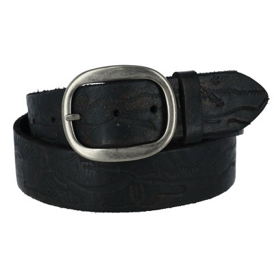 Hickory Creek Men's Raw Edge Vintage Embossed Belt, 40, Black