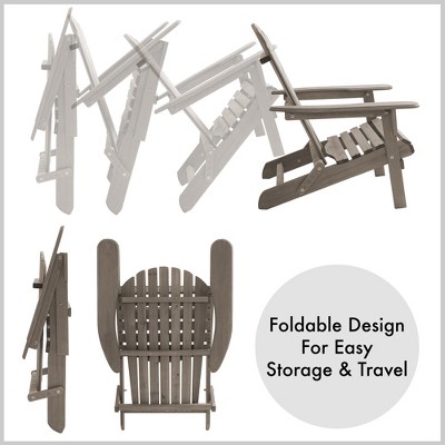 Gray Foldable Cedar Wood Adirondack Chair with Armrests