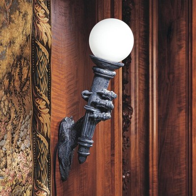 Medieval Dragon Talon Black Resin Wall Sconce with Glass Globe