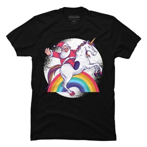 Men's Design By Humans Christmas Cartoon Santa Riding A Unicorn By rasok T-Shirt - 1 of 4