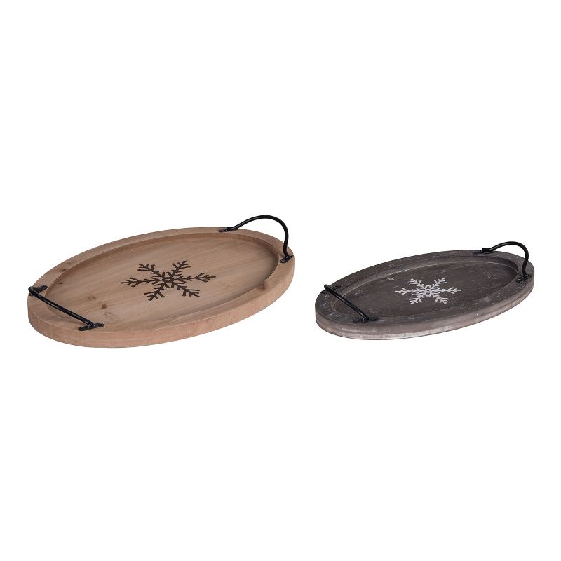 Transpac Wood 15 in. Multicolor Christmas Snowflake Etched Tray Set of 2, 2 of 4