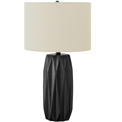 25" Black Ceramic Table Lamp with Ivory Linen Shade
