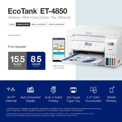 Epson EcoTank ET-4850 All-in-One Cartridge-Free Supertank Printer - White: Wi-Fi, Fax Capabilities, 5 of 11