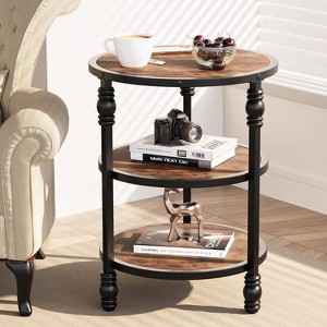 Acekool 3-Tier Round Side Table, Farmhouse End Table with Metal Legs for Bedroom & Living Room - Rustic Brown - 1 of 4