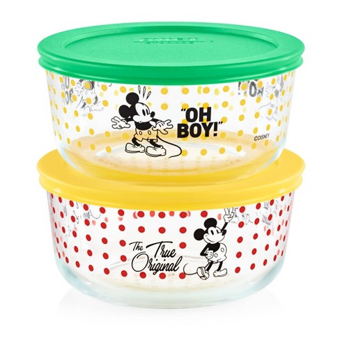 Pyrex 4pc 4 Cup Round Decorated Glass Food Storage Set - Mickey Mouse Oh Boy and The True Original - image 1 of 4