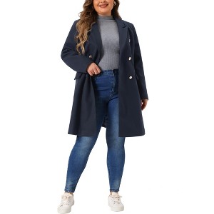 Agnes Orinda Women's Plus Size Double Breasted Notch Lapel Pocket Long Trench Pea Coats - 1 of 4