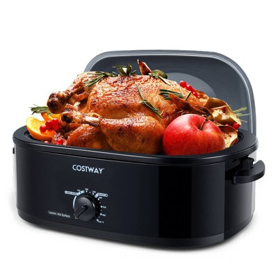Costway 18 QT Electric Roaster Oven with Self-Basting Lid, Removable Pan & Rack, Defrost Black/Red