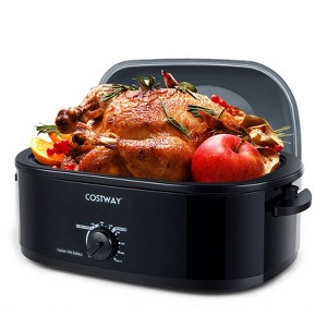 Costway 18 QT Electric Roaster Oven with Self-Basting Lid, Removable Pan & Rack, Defrost Black/Red - 1 of 1