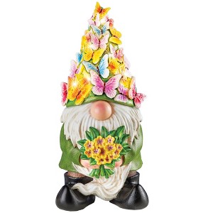 Collections Etc Solar Powered Spring Butterflies Gnome Garden Statue - 1 of 2