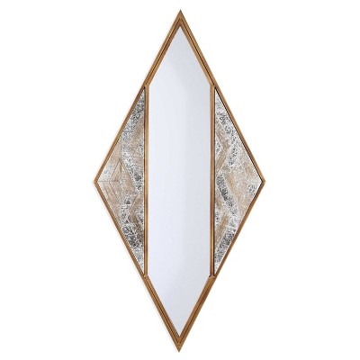 HomeRoots 38" Brass And Silver Mixed Metal Diamond Accent Mirror