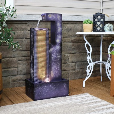 Dark Purple Metal Cascading Tower Outdoor Water Fountain with LED Lights