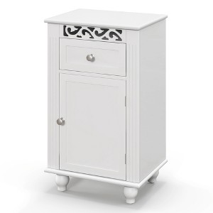 Costway Bathroom Floor Cabinet Side Storage Organizer with 1 Drawer & Adjustable Shelf - 1 of 4