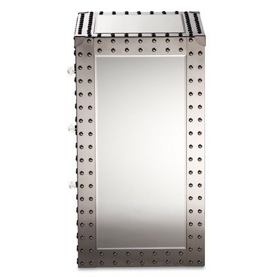 Azura Silver Mirrored 3-Drawer Nightstand with Nailhead Trim
