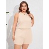 Plus Size Two Sets Outfits For Women Round Neck Sleeveless Crop Tops Casual With Shorts - 3 of 4