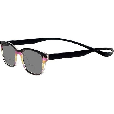 Magz Greenwich Magnetic Front Connecting Polarized Sun OR Bi-Focal Sunglasses in Rainbow Stripe Multi-Color Black