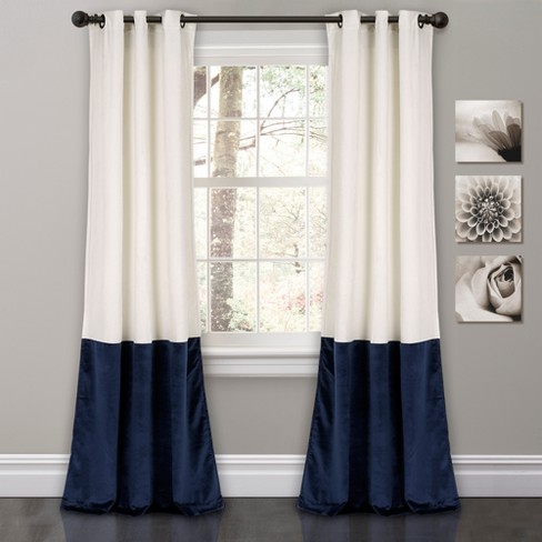Prima Velvet Color Block Room Darkening Window Curtain White Navy