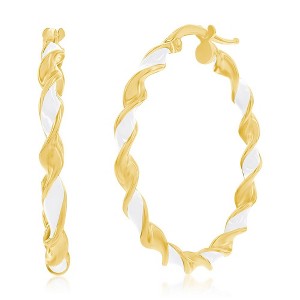 Bella Silver Sterling Silver, White Enamel 30mm Twisted Hoop Earrings - Gold Plated - White - 1 of 2