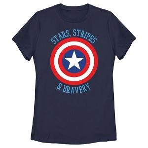Women's Marvel Avengers Captain America Stars Stripes & Bravery T-Shirt - 1 of 4