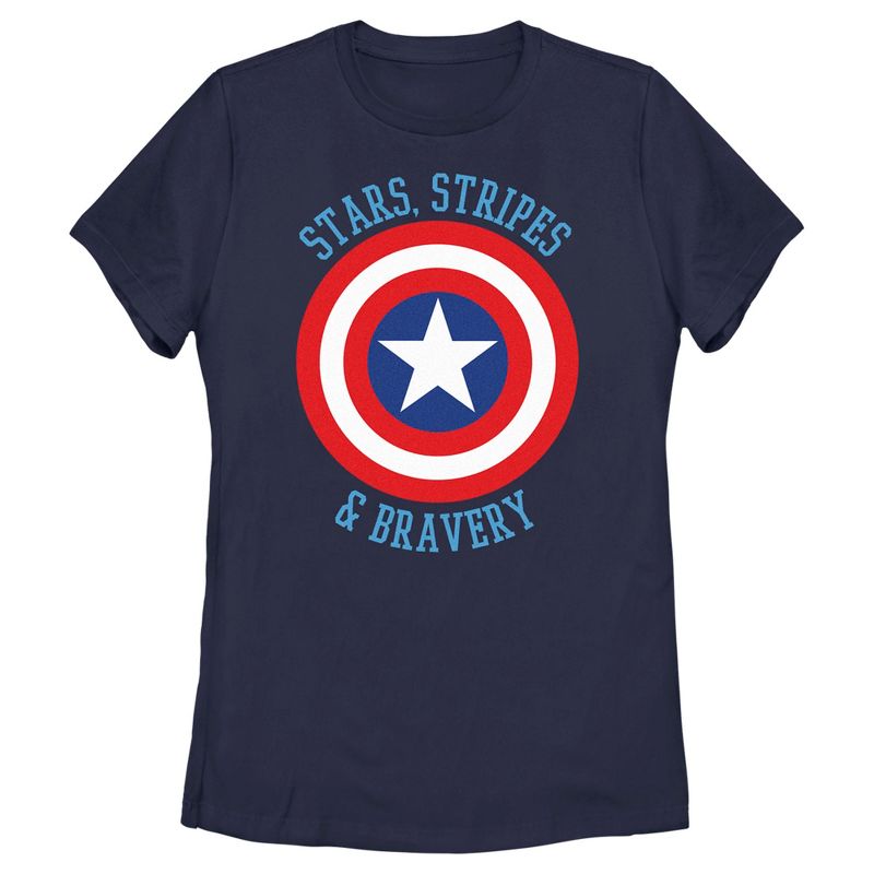Women's Marvel Avengers Captain America Stars Stripes & Bravery T-Shirt, 1 of 6