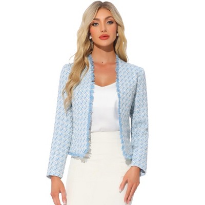 Allegra K Women's Plaid Tweed Blazer Long Sleeve Open Front Work Office Jacket