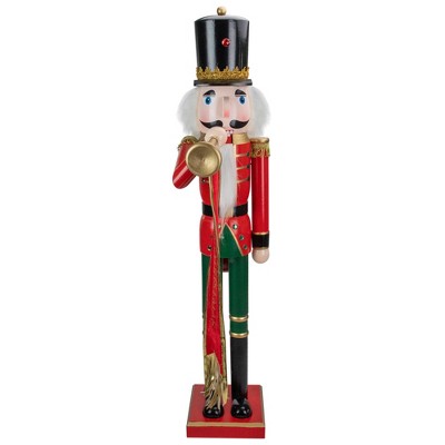 36" Red and Green Wooden Christmas Nutcracker Soldier with Gold Trim